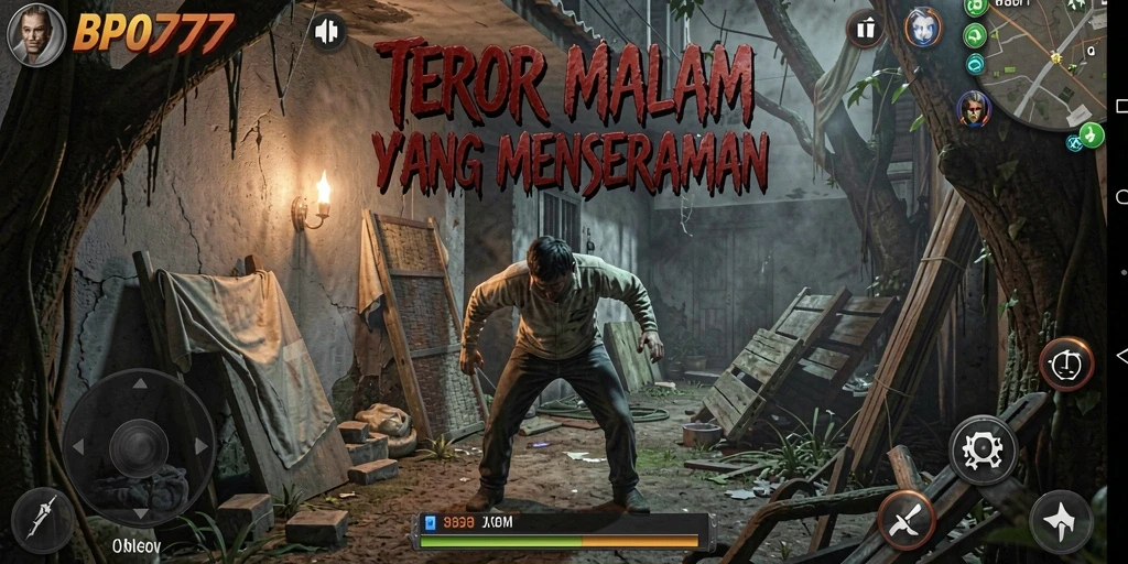 Screenshot menampilkan gameplay menegangkan dengan suasana gelap dan misterius.
