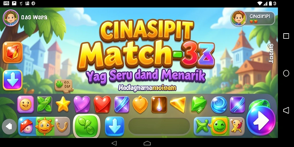 Tampilan gameplay CINASIPIT dengan warna-warni objek Match-3 yang menarik.