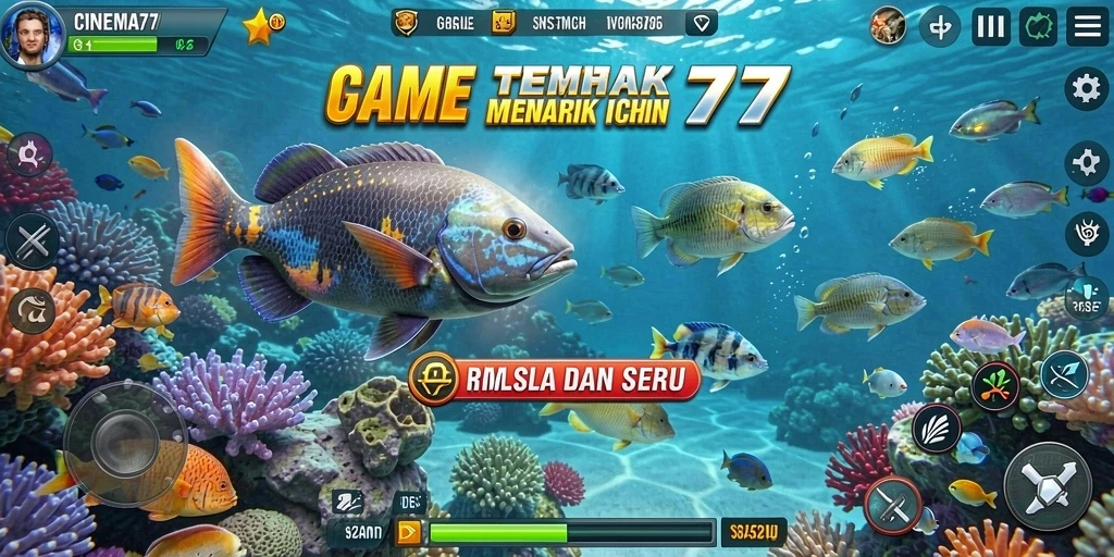 Tampilan gameplay seru CINEMA77 saat menembak ikan.