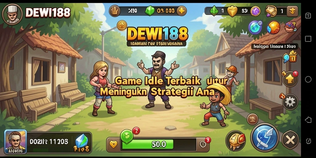 Screenshot gameplay DEWI188 menunjukkan karakter yang sedang mengumpulkan sumber daya di dunia Idle.