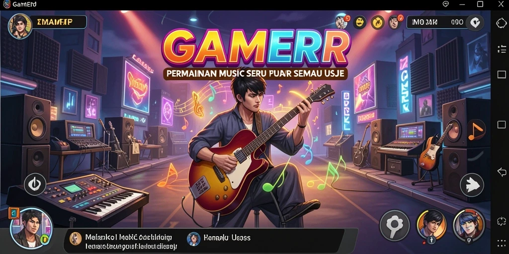 Tampilan gameplay GAMERP dengan berbagai instrumen musik.