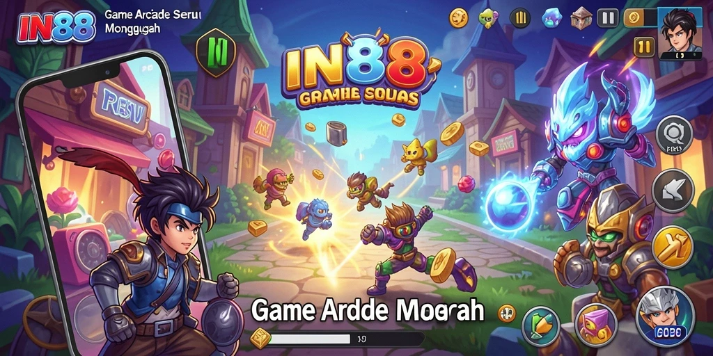 Tampilan gameplay IN88 yang penuh warna dan seru dalam genre arcade.