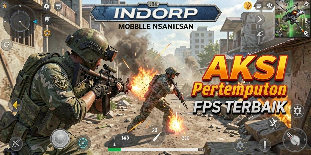 Screenshot gameplay INDORP menunjukkan aksi menegangkan dalam pertempuran FPS.