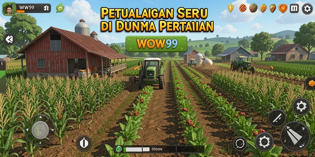 Screenshot gameplay WOW99 dengan suasana pertanian yang cerah.